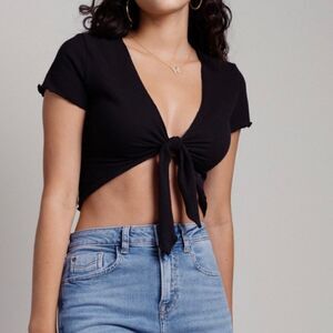 NWT YMI SZ S Black Sexy tie front top